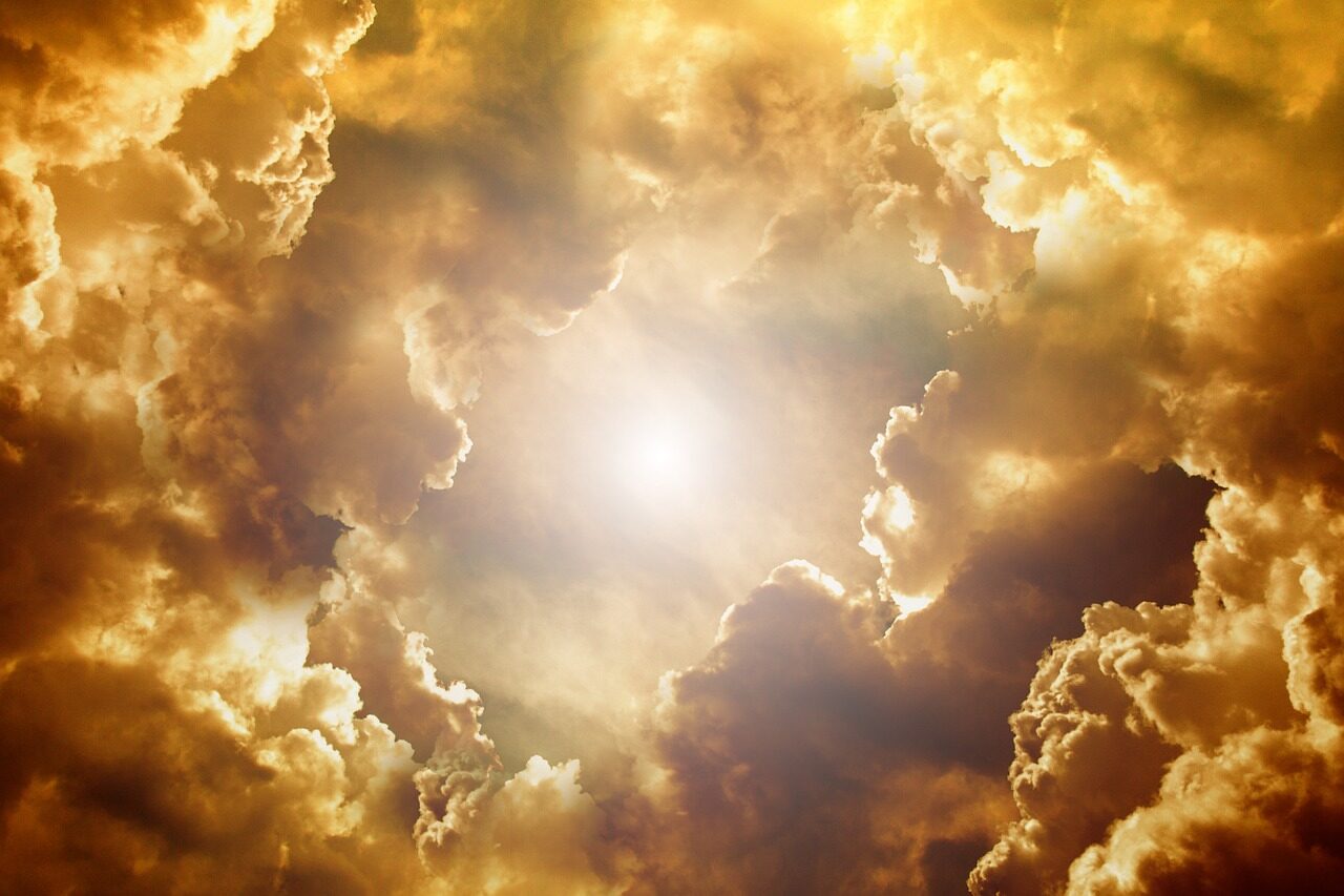 heaven, clouds, cloud shape, swelling cloud, weather, storm, sun, seem, seem to be, shine, very beautiful, enormous, nature, evening sky, radiant, heavenly, divine, fantasy
