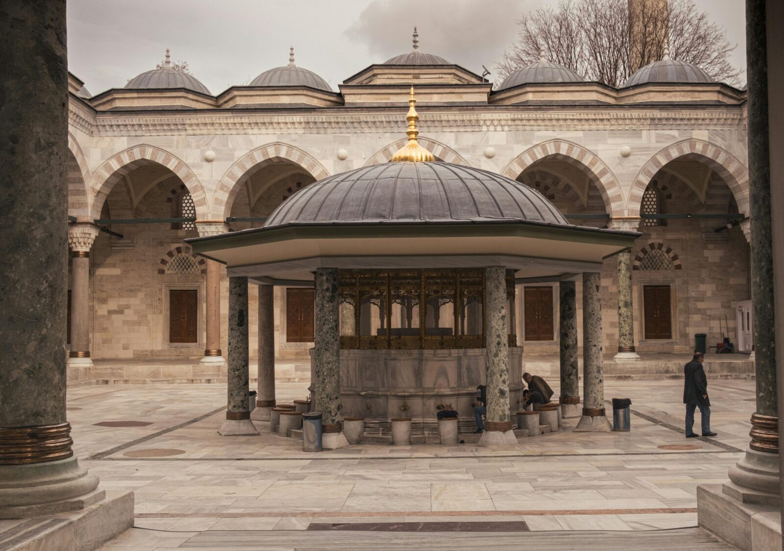 Capture of the historic Bayazit Mosque courtyard in Istanbul, showcasing its architecture and ambiance.