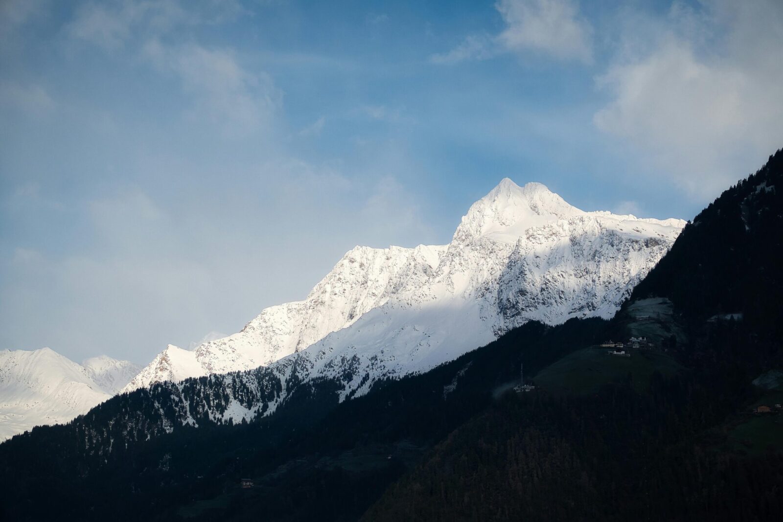Majestic snow-capped Alps viewed from Schenna in South Tyrol, Italy.